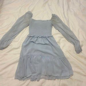 Aritzia Wilfred Tempest Smocked Long Sleeve Light Blue Mini Dress-XS